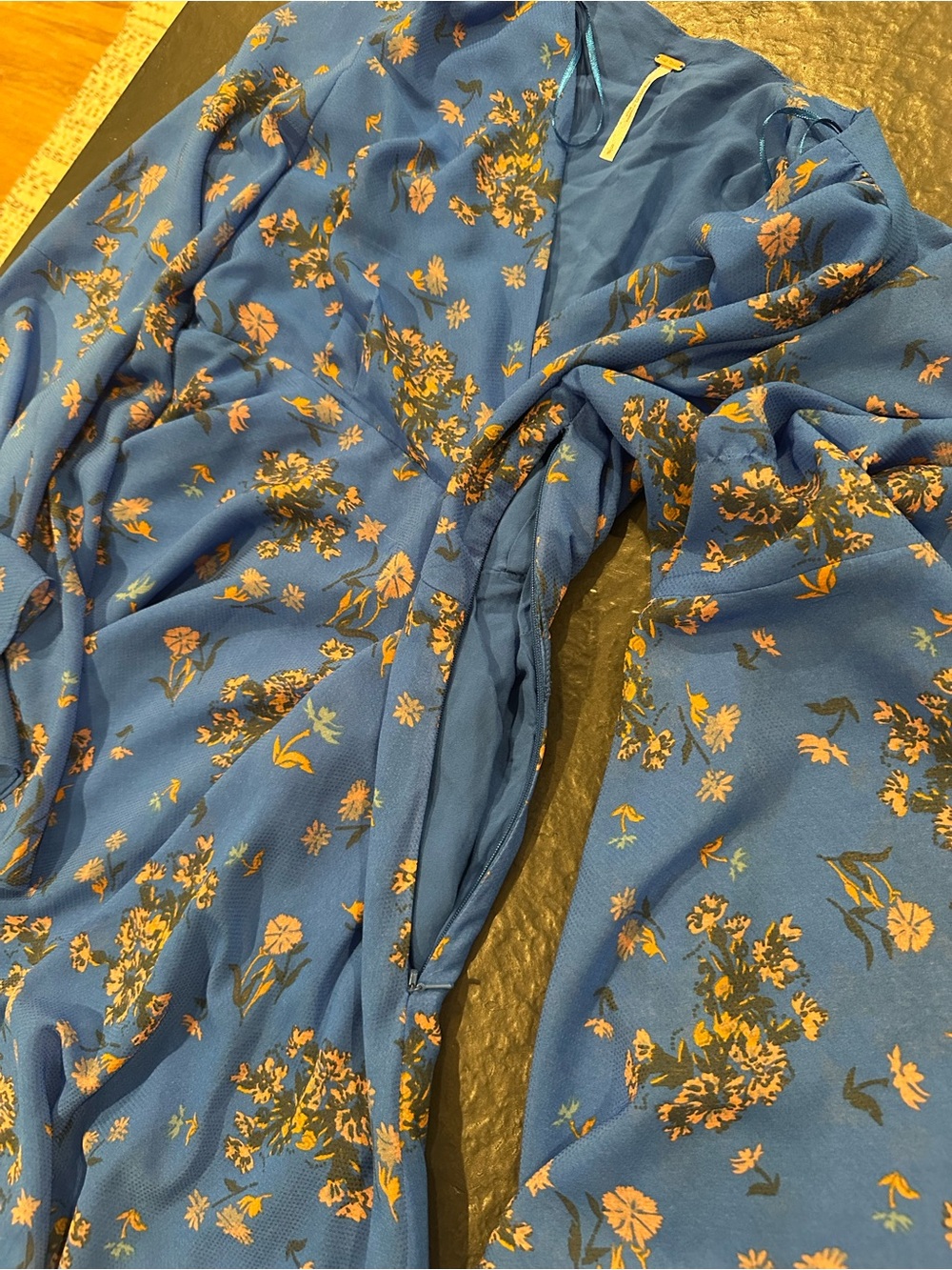 Free People Lilou Cobalt Blue Floral Flutter Belle Sleeve Chiffon Swing Dress - Picture 10 of 10